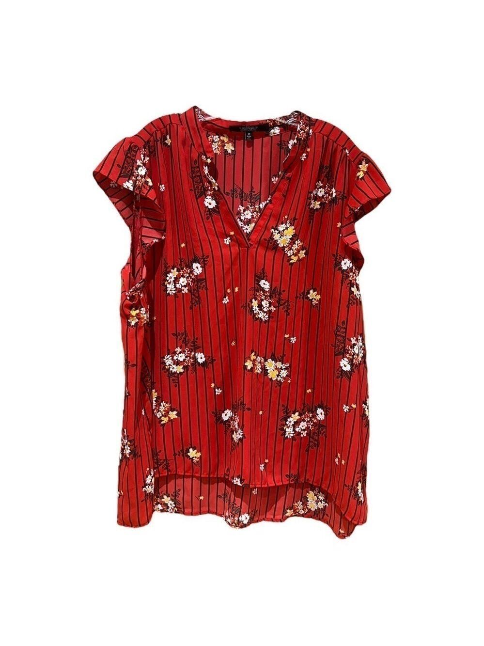 Louise Paris Red Floral Striped Blouse 3X